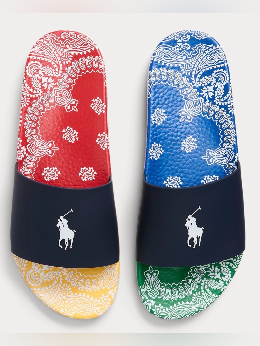 Polo Ralph Lauren PATCHWORK BANDANA PRINT BIG PONY Slide Sandals - size 8-13